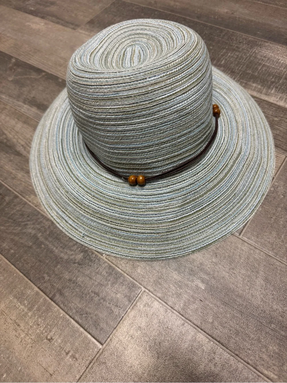 CTR Light Blue Women's Wide Brim Sun Hat Bead Detail Summer Travel Beach Fun
